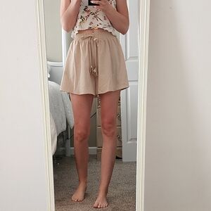 Beige Drawstring Shorts